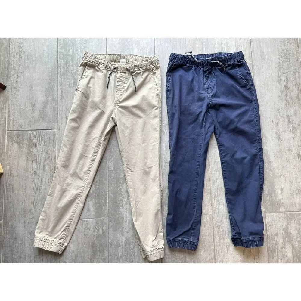 GAP Kids Boys Set Lot of 2 Navy Tan Drawstring Everyday Joggers Pants L 10-11